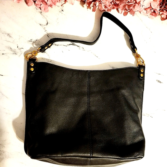 HOBO Pebbled Hide Black Leather Shoulder Bag with Wanderlust Lining - Picture 2 of 9